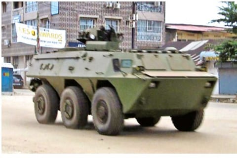 File Photo : An army vehicle is seen at Kaloum neighbourhood during an uprising by special forces in