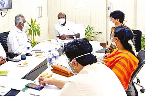 Health Minister Ma Subramanian holding a meeting on the mega drive