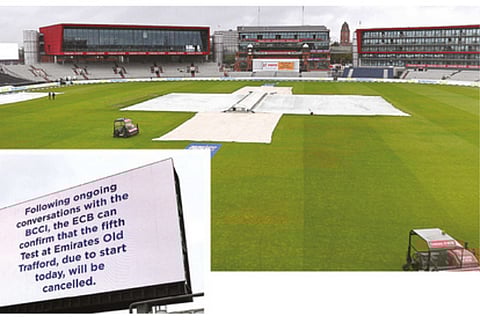 The Old Trafford in Manchester sports a deserted look on Friday