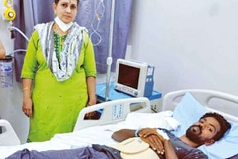 Dinesh at the Rajiv Gandhi Government General Hospital after he was returned to Chennai from Oman