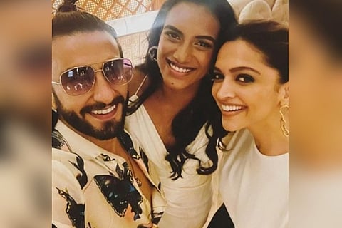 Sindhu's snap with Ranveer and Deepika.