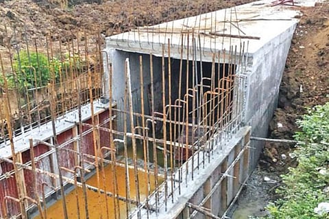 A stormwater drain line under construction at an area in Manali New Town