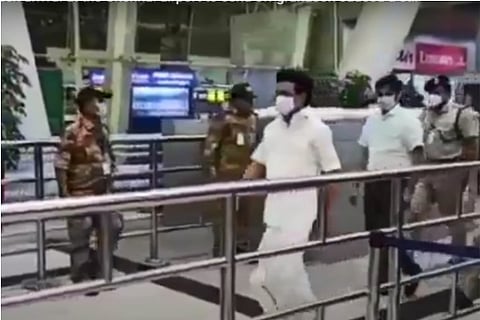 Screen grab of CM Stalin arrival at the airport