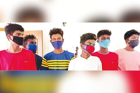 The six accused who surrendered before court in Thanjavur on Tuesday.