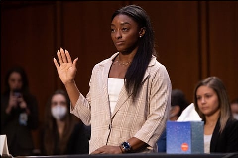 U.S. Olympic gymnast Simone Biles during testifying in front og Judy (Credit: Reuters)