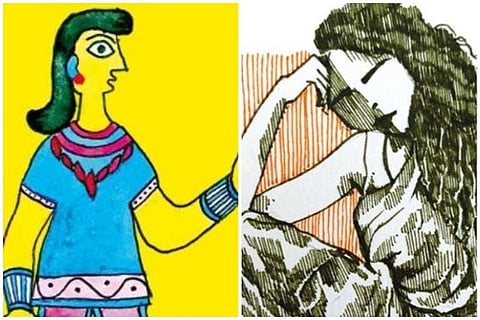 (Left) Prompt ?connection? interpreted by Adhiyaman, (Right) Padma?s work on the prompt 'sit'
