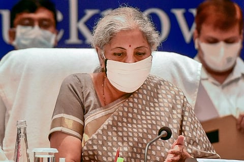 Nirmala Sitharaman addressing a press conference after GST Council Meeting in Lucknow