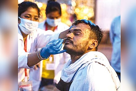 A medical staff taking RT-PCR test. Representative image