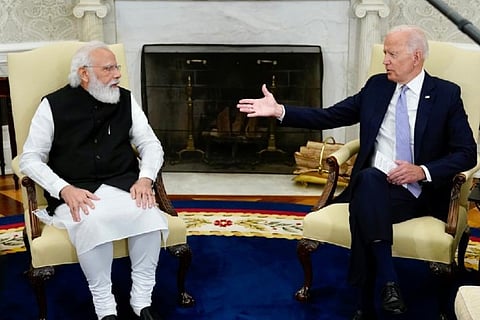 PM Modi in meeting with US President Joe Biden. Image Courtesy: Twitter - @PMOIndia