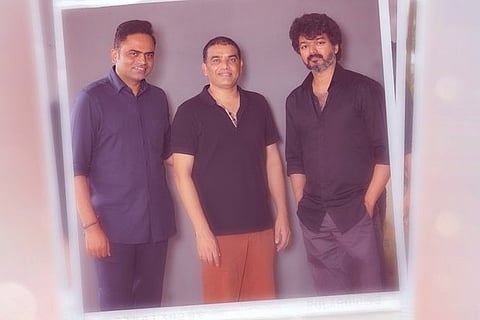 Snap of Vijay along with Dil Raju and Vamshi. Image Courtesy: Twitter - @directorvamshi