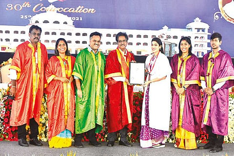 Sathish Dhawan Space Centre Director A Rajarajan awarding degrees to students during the Convocation