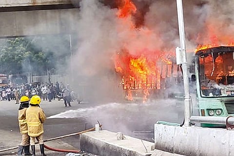 Narrow escape for passengers as govt bus catches fire