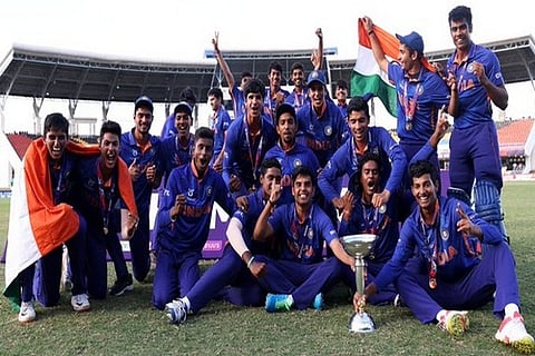 Team India celebrate after winning U19 WC (Photo/ ICC Twitter)
