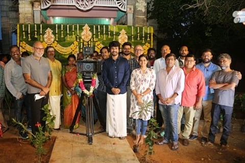 The cast and crew during the pooja of the movie.