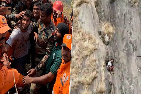 Babu was trapped in a recess on the mountain face, between rocks located about 400 metres