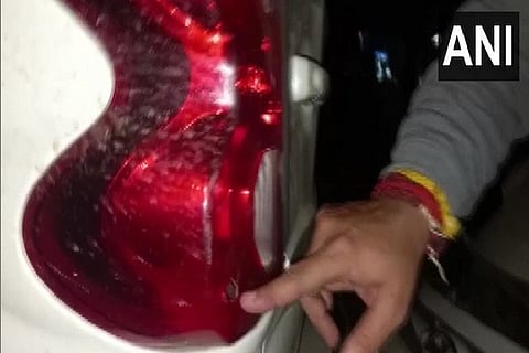 Damage made to a car in Baghel's convoy. Image Courtesy: Twitter - @ANI