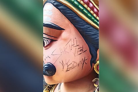 Muniswarar statue defaced with graffiti near Katpadi