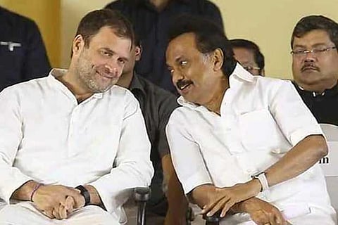 Rahul Gandhi with Stalin. File photo