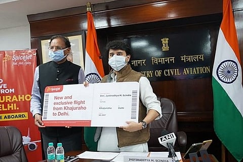 Union Civil Aviation Minister Jyotiraditya M Scindia during the inauguration. (ANI/Twitter)