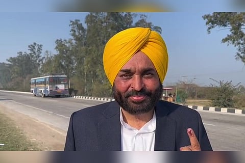 AAP CM candidate Bhagwant Mann after casting his vote. Image Courtesy: Twitter - @ANI