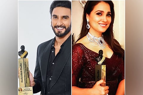 Ranveer Singh and Lara Dutta with their respective awards (Image Courtesy: ANI)