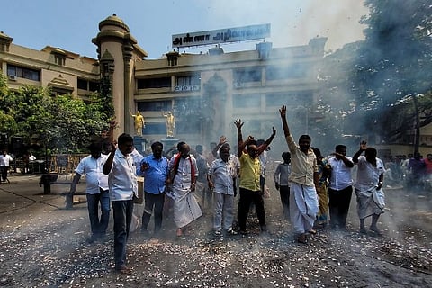 DMK members celebrating party's victory. Photo: Justin