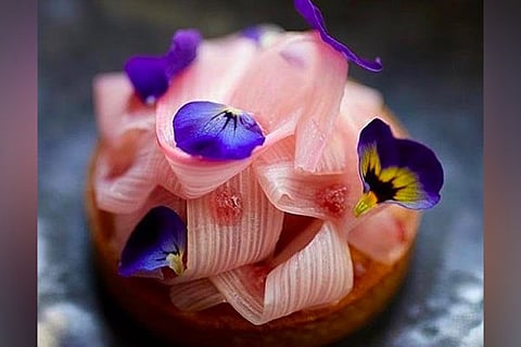 Mocha Tikki with Radish Ribbons and Pea flower (Image credit: ANI/Chef Nishant Choubey)