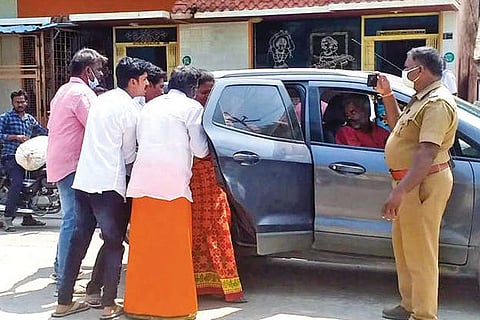 The ?abducted? PMK councillor being brought back to Chengam, Tiruvannamalai district