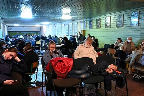 People in air raid shelter in Kiev.