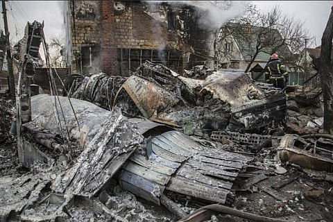 Fragments of a downed aircraft seen in Kyiv