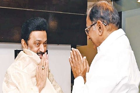 Former Union Minister and Congress leader P Chidambaram calls on MK Stalin on Saturday
