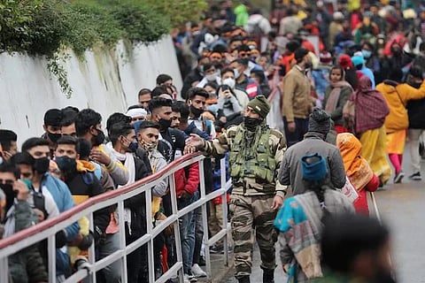 Pilgrims walk towards Mata Vaishno Devi shrine in Jammu's Katra (PTI file photo)