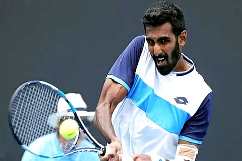 India?s Prajnesh Gunneswaran in action during the match (Credit: Reuters)