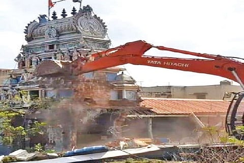 Revenue officials, on Monday, demolished an Anjaneyar temple