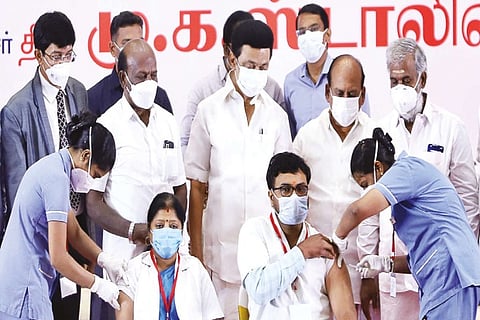 Chief Minister MK Stalin overseeing the precaution dose drive on Monday