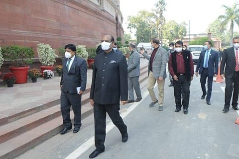 Om Birla visits Covid-19 testing facility set up in Parliament Hous (Image Courtesy: IANS)