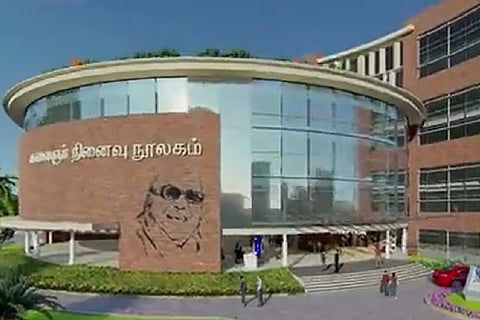 Project design of the Kalaignar Memorial library. Twitter screengrab: @mkstalin