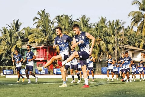 Chennaiyin FC players train for the Hyderabad FC match
