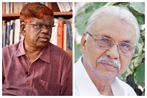 retired Justice K Chandru (Left), writer and Dravidian ideologue K Thirunavukarasu (Right)