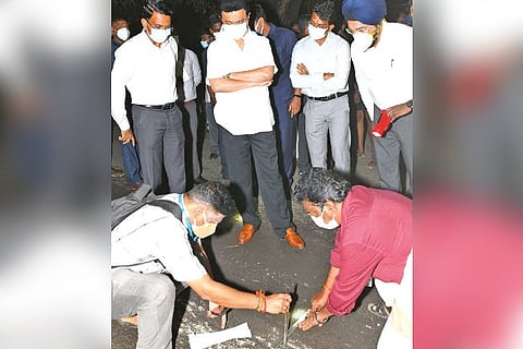 CM Stalin during a surprise visit to check the quality of newly laid road.