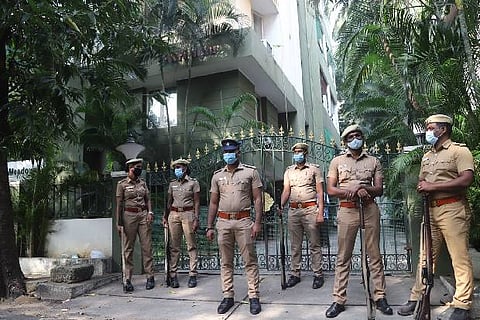 Police stationed outside Anbalagan's Cathedral Garden road property.