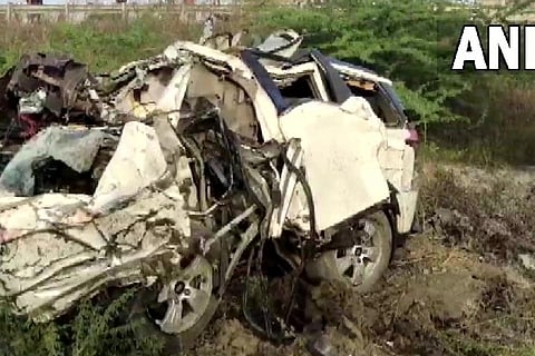 Mangled remains of the car. Image Courtesy: Twitter - @ANI