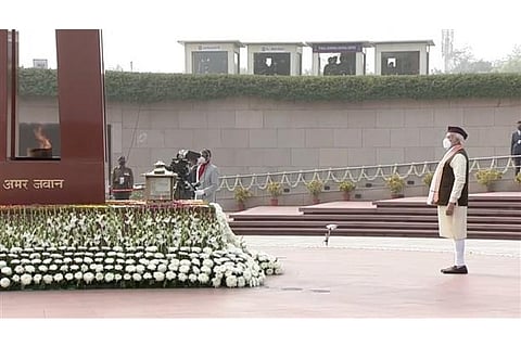 PM Modi pays homage at war memorial (A grab of the video )