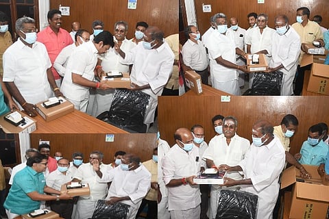 Puducherry Chief Minister N Rangasamy distributed iphones, ipads, iMac desktops and office furniture