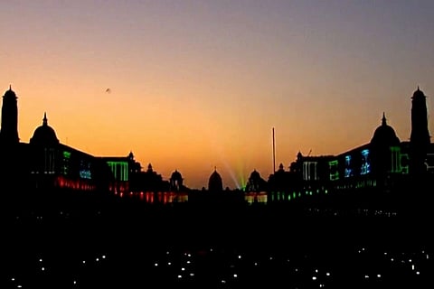 1000 Made in India drones make different formations as part of the Beating Retreat ceremony