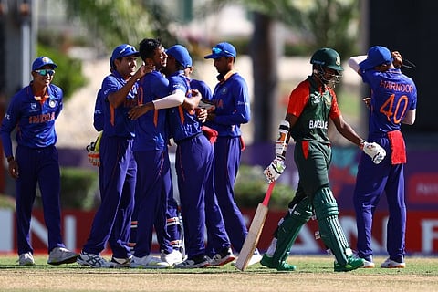 India bowl out Bangladesh for 111 in the quarterfinal (Credit: Twitter/@BCCI)