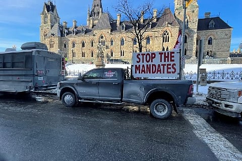 A trucker protesting Canada's vaccine mandates.