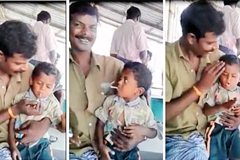 New viral video with a man compelling a child to smoke