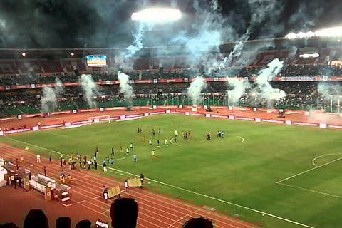 Stadium used as collection point for relief material