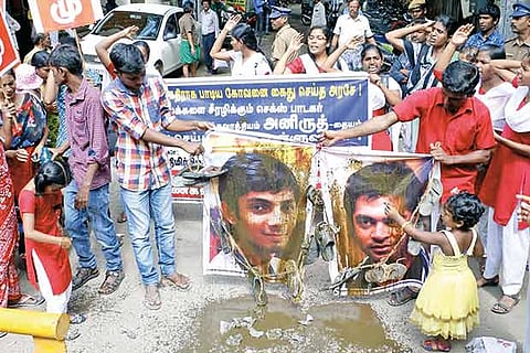 A group protests against Simbu and Anirudh in the city